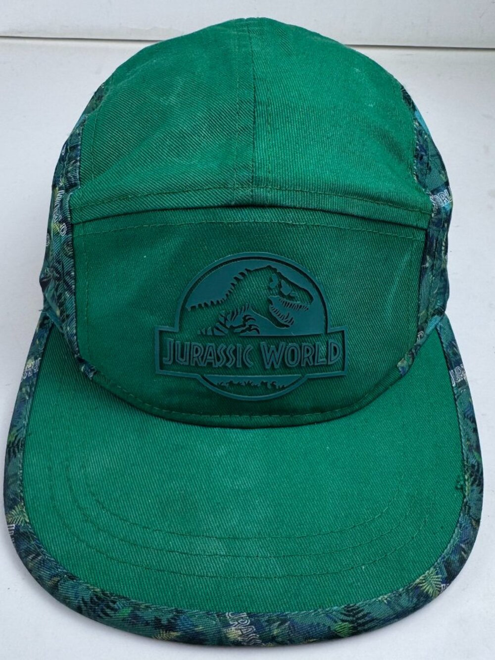 Jurassic World 5 Panel Camper Hat Green Jungle Foliage Camo Snapback Cap OSFA